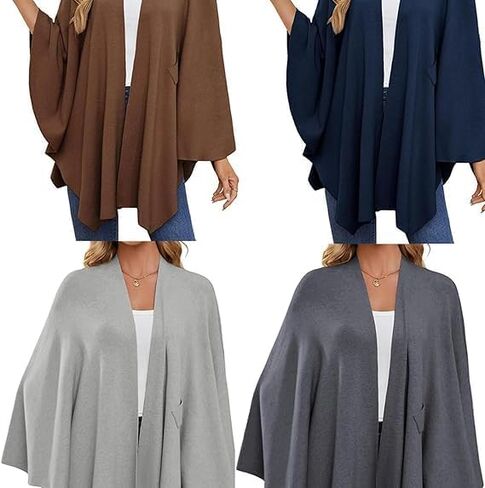 Instantaneou Shawl, Elegant Shawl Wraps Soft Open Front Poncho Sweater, Solid Color Shawls Wrap with Loop, Poncho Sweater in Saudi Arabia