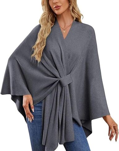 Instantaneou Shawl, Elegant Shawl Wraps Soft Open Front Poncho Sweater, Solid Color Shawls Wrap with Loop, Poncho Sweater in Saudi Arabia