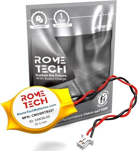 Rome Tech RTC CMOS Battery for HP Pavilion g7-1075dx / HP Pavilion g7-1150us / HP Pavilion g7-2000 / HP Pavilion dv7-6101sa - Laptop Backup BIOS CMOS Battery CR2032 with 2 Pin Wire Cable (1-pack) in Saudi Arabia