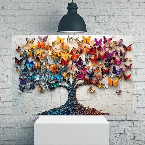 Butterfly Tree Colorful Wings Vintage Rustic Canvas Wall Art - 12x18in Unframed Poster- Home & Office Decor for Living Room, Bedroom, Kitchen & Cafe in Saudi Arabia