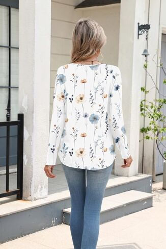 Women Long Sleeve Top V Neck Casual Shirt Loose Fit Fall Blouse Trendy Tunic Clothes 2025 in Kuwait