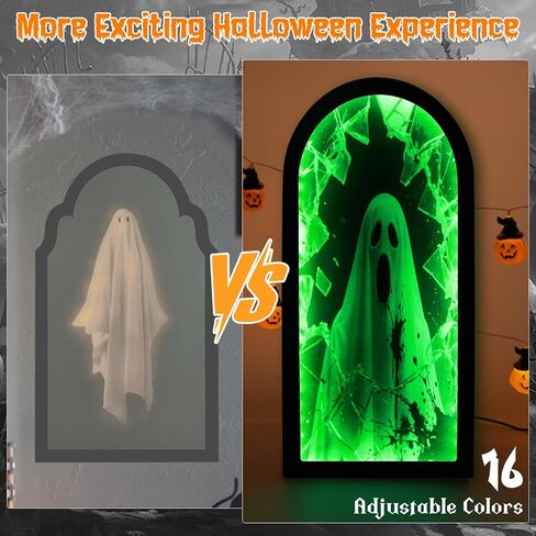 Halloween Decorations Indoor, RGB Color Changing Ghost Hologram Mirror, 2025 Halloween Decor with Remote Control 16 Colors & 4 Modes, Scary LED Mirror for Wall, Fireplace, Mantel, Bedroom Indoor Decor in Saudi Arabia