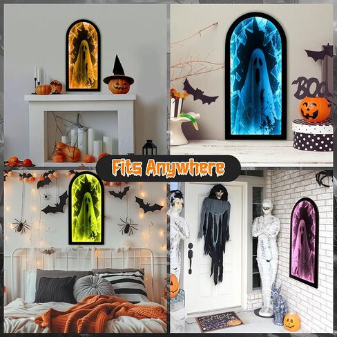 Halloween Decorations Indoor, RGB Color Changing Ghost Hologram Mirror, 2025 Halloween Decor with Remote Control 16 Colors & 4 Modes, Scary LED Mirror for Wall, Fireplace, Mantel, Bedroom Indoor Decor in Saudi Arabia