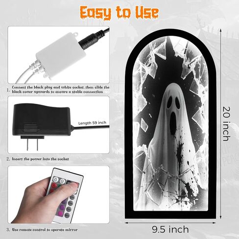 Halloween Decorations Indoor, RGB Color Changing Ghost Hologram Mirror, 2025 Halloween Decor with Remote Control 16 Colors & 4 Modes, Scary LED Mirror for Wall, Fireplace, Mantel, Bedroom Indoor Decor in Saudi Arabia