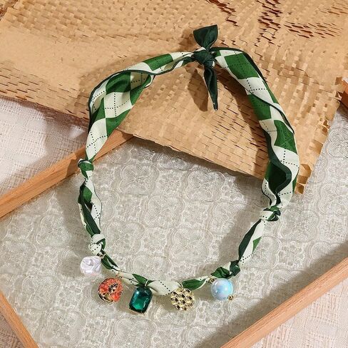 Blue Scarf Necklace with Charm Orange Bandana Necklace with Charms Chunky Flower Gemstone Sun Pearl Heart Pendant Necklaces Green Scarf Necklaces for Women Trendy Jewlery in Saudi Arabia