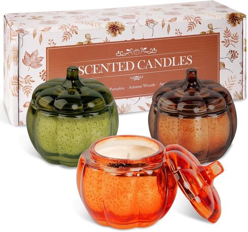 Lanpn Fall Scented Candles Gift Set 3 Pack, 16.5oz Pumpkin Glass Jar Candle, Thanksgiving Aromatherapy Soy Wax Candles for Woman Man, Autumn Fragrance Table Farmhouse Decoration, Tabletop Centerpiece in Saudi Arabia