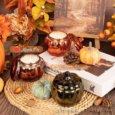 Lanpn Fall Scented Candles Gift Set 3 Pack, 16.5oz Pumpkin Glass Jar Candle, Thanksgiving Aromatherapy Soy Wax Candles for Woman Man, Autumn Fragrance Table Farmhouse Decoration, Tabletop Centerpiece in Saudi Arabia