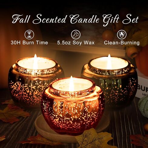Lanpn Fall Scented Candles Gift Set 3 Pack, 16.5oz Pumpkin Glass Jar Candle, Thanksgiving Aromatherapy Soy Wax Candles for Woman Man, Autumn Fragrance Table Farmhouse Decoration, Tabletop Centerpiece in Saudi Arabia