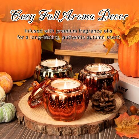 Lanpn Fall Scented Candles Gift Set 3 Pack, 16.5oz Pumpkin Glass Jar Candle, Thanksgiving Aromatherapy Soy Wax Candles for Woman Man, Autumn Fragrance Table Farmhouse Decoration, Tabletop Centerpiece in Saudi Arabia