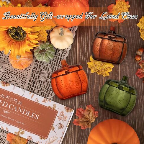 Lanpn Fall Scented Candles Gift Set 3 Pack, 16.5oz Pumpkin Glass Jar Candle, Thanksgiving Aromatherapy Soy Wax Candles for Woman Man, Autumn Fragrance Table Farmhouse Decoration, Tabletop Centerpiece in Saudi Arabia