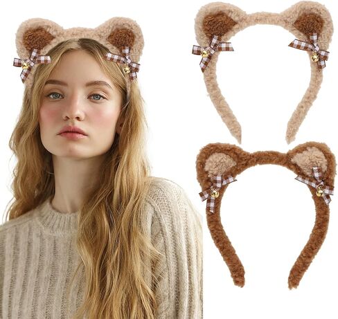 CURASA 2PCS Bear Ears Headband for Women & Girls - Brown Animal Ears Headband for Theme Party & Cosplay Gift in Kuwait