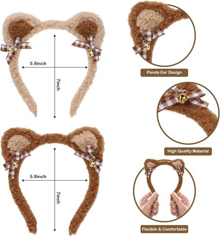 CURASA 2PCS Bear Ears Headband for Women & Girls - Brown Animal Ears Headband for Theme Party & Cosplay Gift in Kuwait
