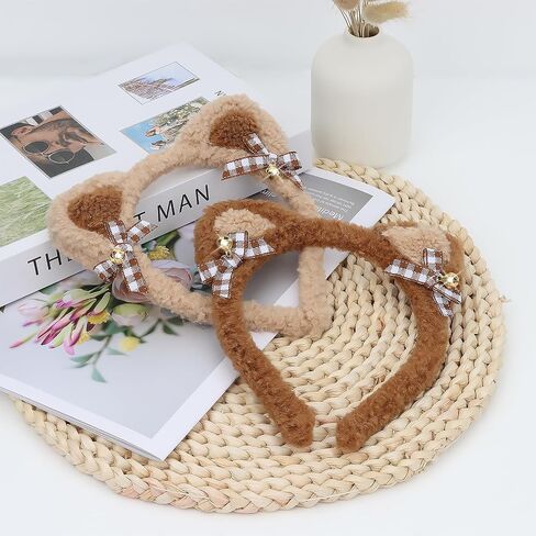 CURASA 2PCS Bear Ears Headband for Women & Girls - Brown Animal Ears Headband for Theme Party & Cosplay Gift in Kuwait