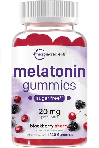 Micro Ingredients Melatonin 20mg Gummies for Adults, 120 Count | Sleep Aid 10mg Melatonin per Gummy | Sugar Free BlackBerry Cherry Flavor | No Drug + Non-Habit-Forming | Non-GMO, Gluten Free in Saudi Arabia