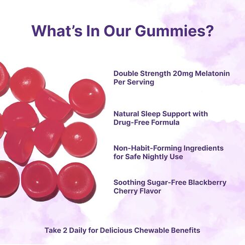 Micro Ingredients Melatonin 20mg Gummies for Adults, 120 Count | Sleep Aid 10mg Melatonin per Gummy | Sugar Free BlackBerry Cherry Flavor | No Drug + Non-Habit-Forming | Non-GMO, Gluten Free in Saudi Arabia