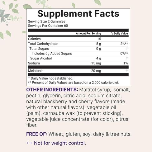 Micro Ingredients Melatonin 20mg Gummies for Adults, 120 Count | Sleep Aid 10mg Melatonin per Gummy | Sugar Free BlackBerry Cherry Flavor | No Drug + Non-Habit-Forming | Non-GMO, Gluten Free in Saudi Arabia
