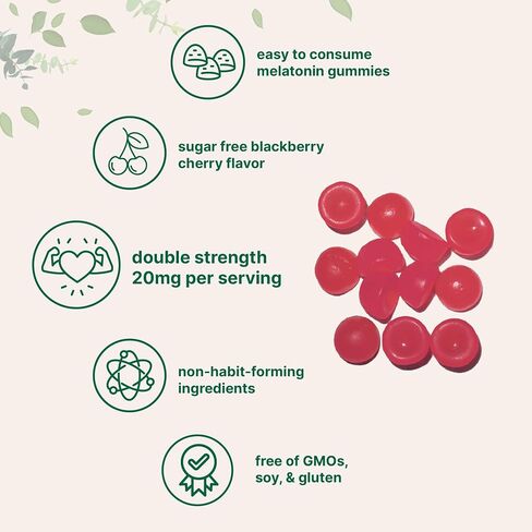 Micro Ingredients Melatonin 20mg Gummies for Adults, 120 Count | Sleep Aid 10mg Melatonin per Gummy | Sugar Free BlackBerry Cherry Flavor | No Drug + Non-Habit-Forming | Non-GMO, Gluten Free in Saudi Arabia