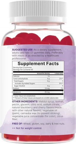 Micro Ingredients Melatonin 20mg Gummies for Adults, 120 Count | Sleep Aid 10mg Melatonin per Gummy | Sugar Free BlackBerry Cherry Flavor | No Drug + Non-Habit-Forming | Non-GMO, Gluten Free in Saudi Arabia