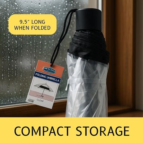مظلة شفافة قابلة للطي من RAIN GUARD | حجم سفر صغير، يفتح يدويًا بإطار قوي | مظلة 41 بوصة، 9.5 بوصة مطوية | مظلة مطر شفافة للبالغين والمراهقين in Saudi Arabia