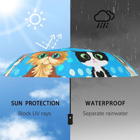 Cat Lover Gifts Portable Cat Umbrella Compact Travel Inverted Umbrellas for Rain Windproof Automatic Folding Umbrellas Open Close Auto Sunshade Parasol Umbrella for Sun UV Protection in Saudi Arabia