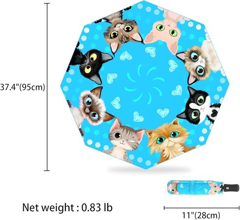 Cat Lover Gifts Portable Cat Umbrella Compact Travel Inverted Umbrellas for Rain Windproof Automatic Folding Umbrellas Open Close Auto Sunshade Parasol Umbrella for Sun UV Protection in Saudi Arabia