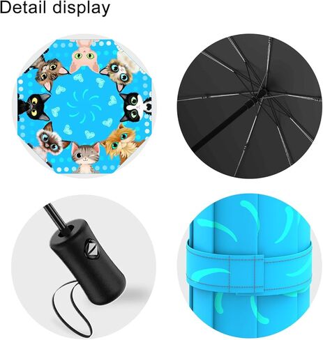 Cat Lover Gifts Portable Cat Umbrella Compact Travel Inverted Umbrellas for Rain Windproof Automatic Folding Umbrellas Open Close Auto Sunshade Parasol Umbrella for Sun UV Protection in Saudi Arabia