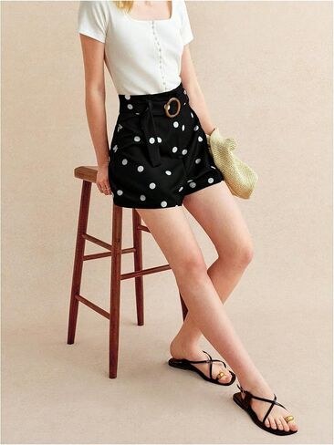 MakeMeChic Women's Polka Dots Shorts Mid Waist Wide Leg Shorts with Belted in Saudi Arabia