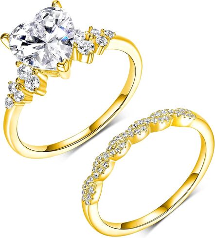 MDFUN 18K Gold Plated Two-in-One Heart/Round/Horse-eye Cubic Zirconia Engagement Promise Rings Eternity Wedding Band for Women in Saudi Arabia