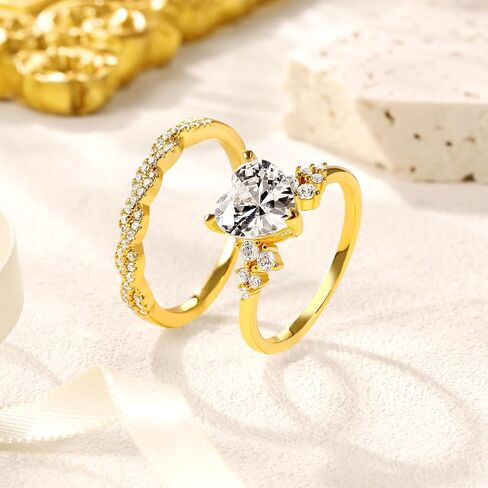 MDFUN 18K Gold Plated Two-in-One Heart/Round/Horse-eye Cubic Zirconia Engagement Promise Rings Eternity Wedding Band for Women in Saudi Arabia