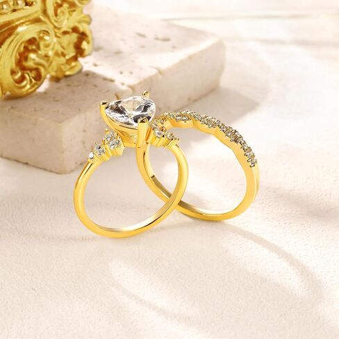 MDFUN 18K Gold Plated Two-in-One Heart/Round/Horse-eye Cubic Zirconia Engagement Promise Rings Eternity Wedding Band for Women in Saudi Arabia