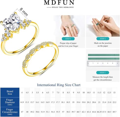 MDFUN 18K Gold Plated Two-in-One Heart/Round/Horse-eye Cubic Zirconia Engagement Promise Rings Eternity Wedding Band for Women in Saudi Arabia
