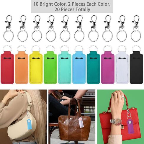 Duufin 20 Pieces Chapstick Keychain Holder Lip Balm Holder Lipstick Holder with 20 Pieces Metal Clip Cords for Purse Backpack in Saudi Arabia