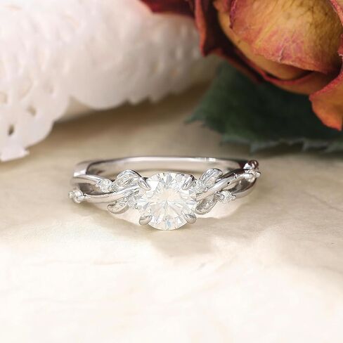 مويسانيتي خاتم خطوبة الزفاف للنساء 925 الفضة الاسترليني مطلي البلاتين آرت ديكو / خاتم وعد الزفاف خمر لها حجم 4-9 in Kuwait