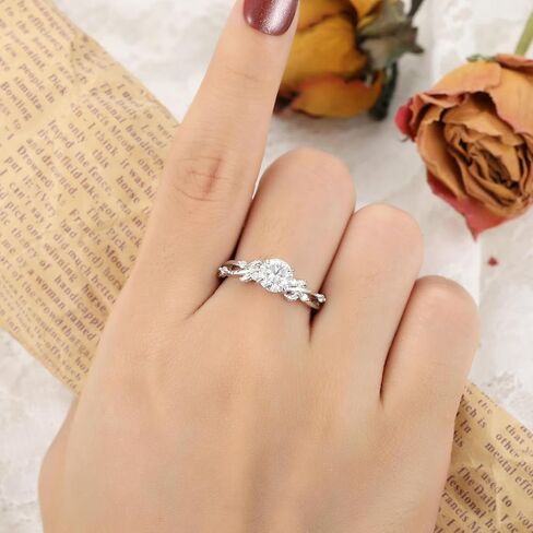 مويسانيتي خاتم خطوبة الزفاف للنساء 925 الفضة الاسترليني مطلي البلاتين آرت ديكو / خاتم وعد الزفاف خمر لها حجم 4-9 in Kuwait