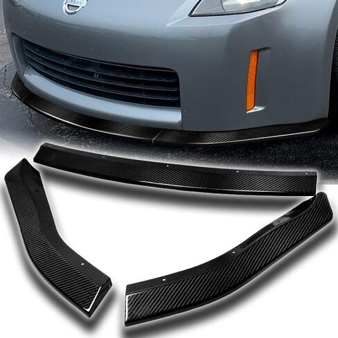 HYPERSPEED Real Carbon Fiber Front Bumper Spoiler Lip 3PCS CT-Style Fit for 2003 2004 2005 Nissan 350Z Z33, Car Mods Replacement Parts Assembly, Auto Exterior Accessories, Air Chin Body Kit Splitter in Saudi Arabia
