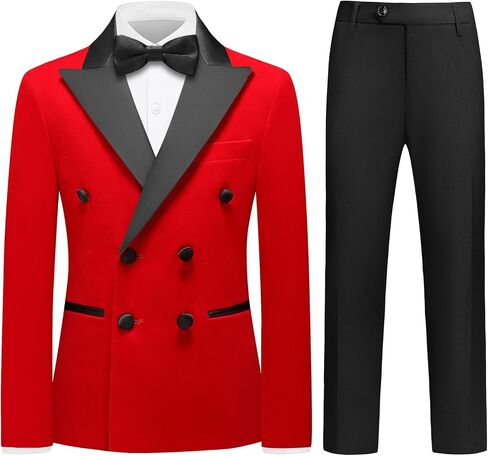 Rogers & Morris Boys Velvet Tuxedo Double Breasted Suit Formal Outfits Slim Fit Kids 3 Piece Suit Set Peak Lapel in Kuwait