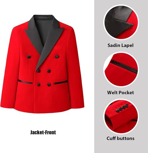Rogers & Morris Boys Velvet Tuxedo Double Breasted Suit Formal Outfits Slim Fit Kids 3 Piece Suit Set Peak Lapel in Kuwait