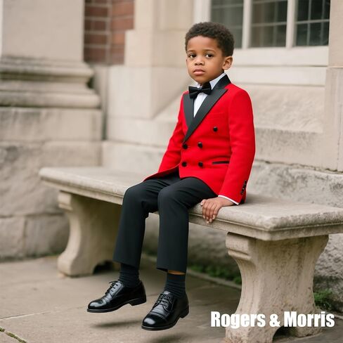 Rogers & Morris Boys Velvet Tuxedo Double Breasted Suit Formal Outfits Slim Fit Kids 3 Piece Suit Set Peak Lapel in Kuwait