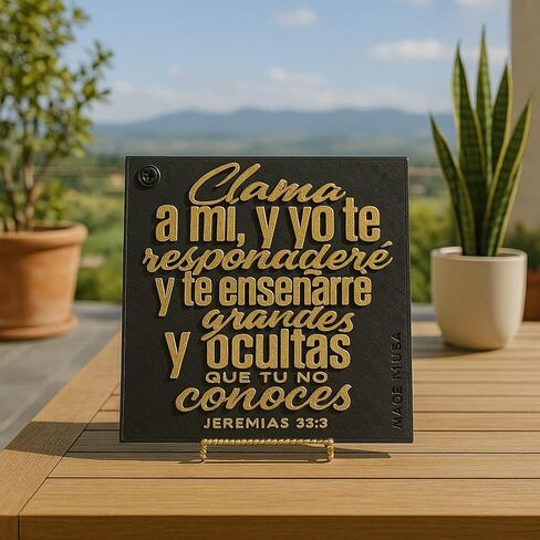 Plaque: CLAMA A MI Y YO TE RESPONDERE Y TE ENSENARE COSAS GRANDES Y OCULTAS QUE TU NO CONOCES - Made in USA in Saudi Arabia
