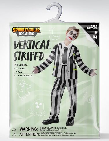Spooktacular Creations Halloween Costume for Boys, Horror Black and White Vertical Striped Spooky-cool Costume for Kids in Saudi Arabia