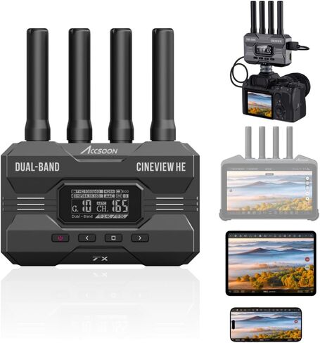 Accsoon CineView HE Wireless HDMI 1148FT (350M) جهاز استقبال إرسال الفيديو اللاسلكي، 2.4 جيجا هرتز و5 جيجا هرتز ثنائي النطاق، مخرج UVC للبث المباشر، 1080p60fps 0.06s الكمون، 4 مراقبة التطبيقات in Kuwait