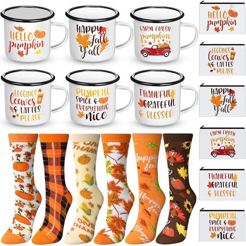18 Pcs Halloween Gifts Set Pumpkins Ghost Makeup Bags Enamel Mugs Happy Halloween Ghost Witch Socks Bulk Tabletop Gifts Party Favors for Adults Women Coworkers Carnival Party Supplies in Saudi Arabia