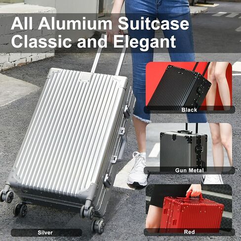 Luggage, Full Aluminum Body Suitcase, 24 Inch 100% Aluminum Hard Shell Luggage, Aluminium Large Suitcase With TSA Locks(Silver, Classic) in Saudi Arabia