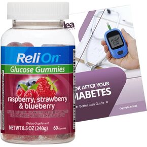 ReliOn - Glucose Gummies, Normal Blood Sugar Support, Berry Flavor, 60 Count (Pack of 3) + “Look After Your Diabetes - Better Idea Guide©"