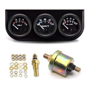 3 in 1 Car Meter Auto Gauge（Voltmeter + Water Gauge + Oil Press Gauge),2" Chrome Voltage Gauge Water Temp Gauge Oil Pressure Sensor 12V 52mm Triple Gauge Kit