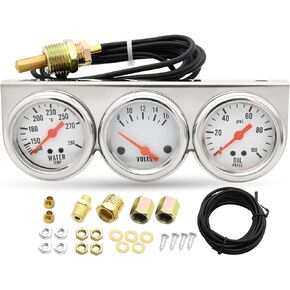 2" Volt Triple gauge kit, 3 in 1 Car Meter Auto Gauge（Voltmeter + Water Gauge + Oil Press Gauge),52mm Chrome Voltage Gauge Water Temp , Pressure Sensor