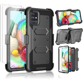 Galaxy A71 5G Case, Takfox Phone Case for Samsung Galaxy A71 5G with 2 Screen Protectors Belt Clip Holster Protective Heavy Duty Shockproof [Full-Body Protection] Kickstand Rugged Phone Cover-Black