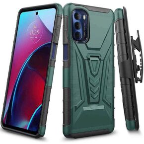 حافظة بمشبك حزام Rome Tech لهاتف Motorola G Power 2022 / Moto G Pure 6.5 بوصة - غطاء هاتف خلوي مزدوج الطبقة مقاوم للصدمات مع مسند - حافظة هاتف Moto G Pure شديدة التحمل مع مشبك - أسود