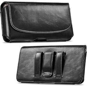 Leather Cell Phone Holster for iPhone 15 14 13 Pro Max, 15 14 Plus, Horizontal Phone Pouch Holder Case with Belt Loop & Clip, Fits for 6.7" Mobile Phone, Black
