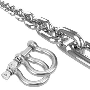 Stainless Steel Chain, with Shackles Metal Link Chain Lsqurel Heavy Duty Tow Chain 1/4“ 5/16" Utility Chain Anti-Rust for Guardrail, Swing, Lifting, Trailer etc (1/4in-6.5ft)